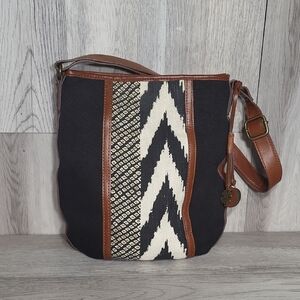 Lucky Brand The Kendal Crossbody Hobo Bag Purse Aztec Cotton Linen Boho
